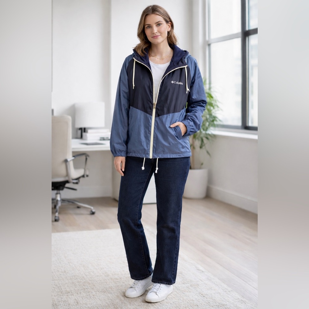 Columbia Fleece Lined Hooded Windbreaker Jacket Blue Navy Women’s XXL - Picture 5 of 11